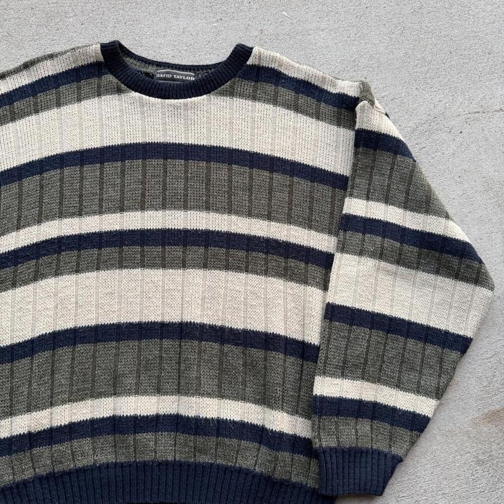 90s david taylor horizontal striped knit sweater Large